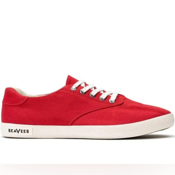 NEW SeaVees Women's Sneakers Palm Ave Plimsoll Cherry Red Canvas Classic Pinup 7 - Picture 1 of 15